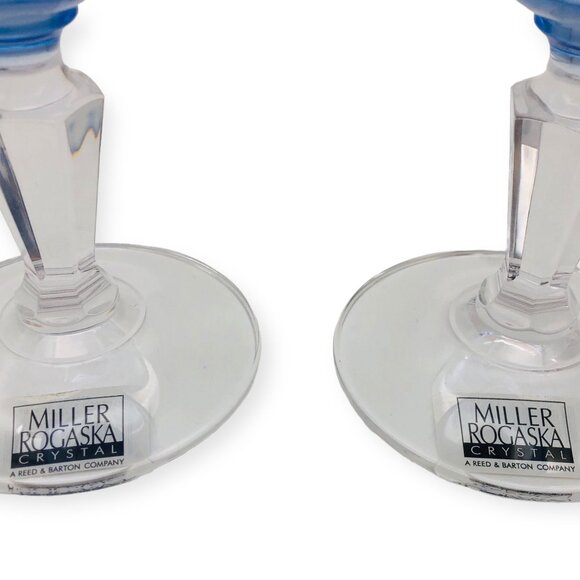 2 New Miller Roganska Lead Crystal Water Goblets Alfresco Blue Hand Blown MINT - Picture 5 of 11